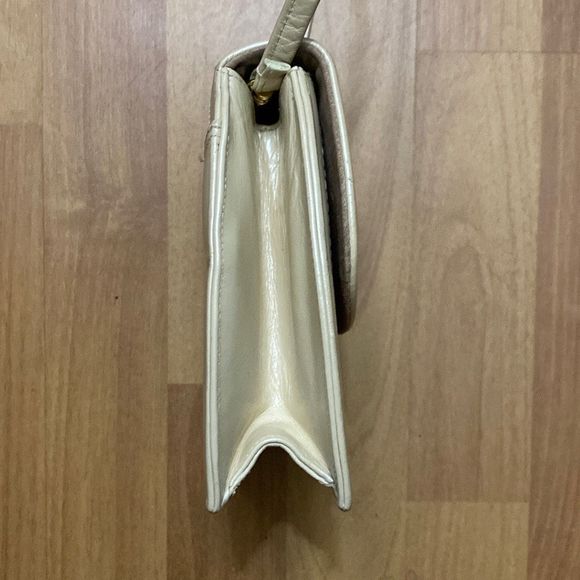 Vintage Theodora Cream Leather and Tan Canvas Accent Crossbody Bag Made in USA - Picture 4 of 9